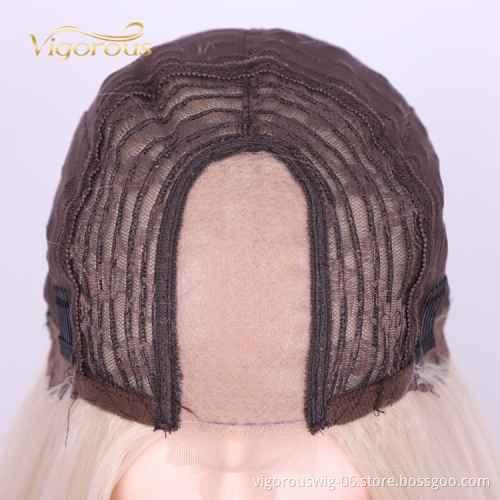Heat Temperature Friendly Wholesale Fiber Hair Swiss U Part Long Straight Afro High Quality Synthetic Lace Front Wig